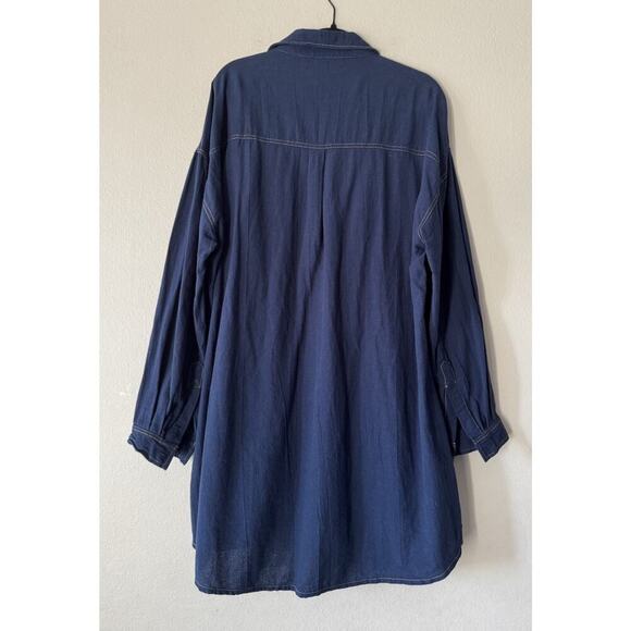 Luna Lane Oversized Shirt Birdie Dress Women’s Size M/L Blue Long Sleeve Cotton - Picture 3 of 8